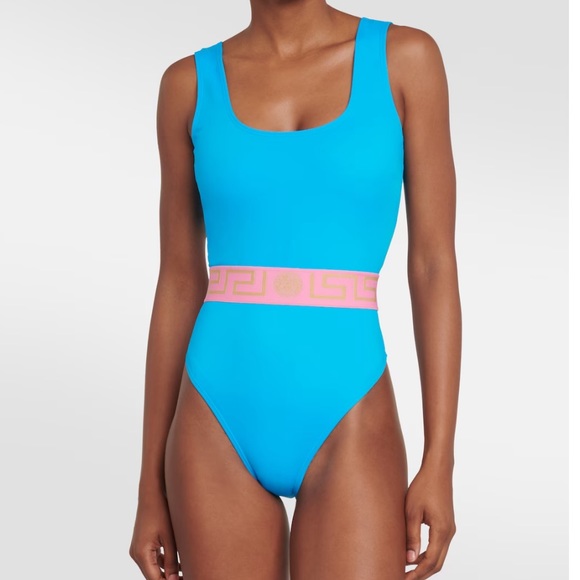 💎 Versace NWT Greco blue/pink one piece swimsuit or bodysuit size 5/xl - Picture 1 of 6